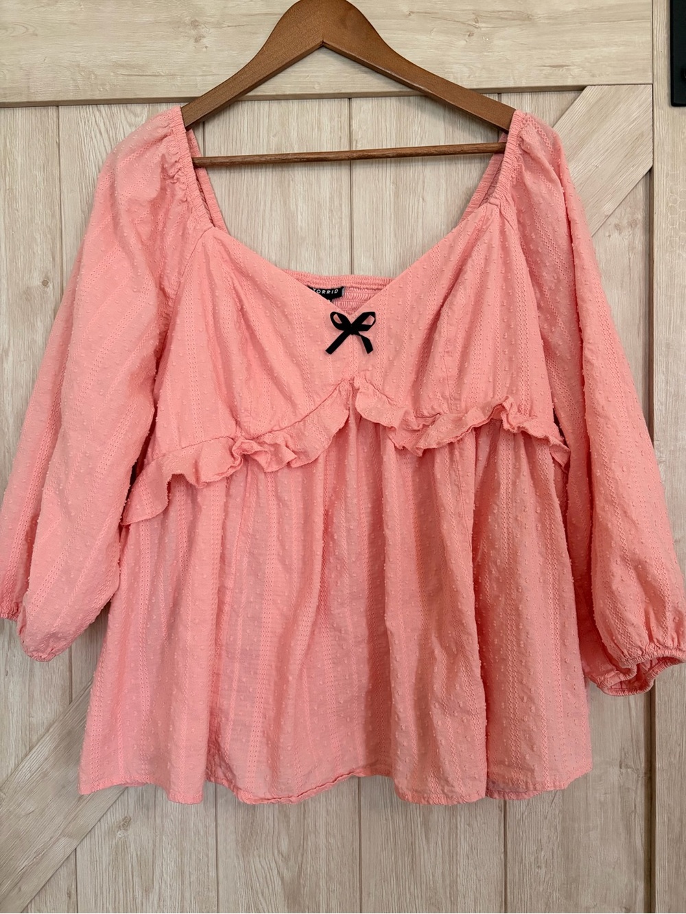 Peach Textured Ruffle Peasant Top - Torrid size 2